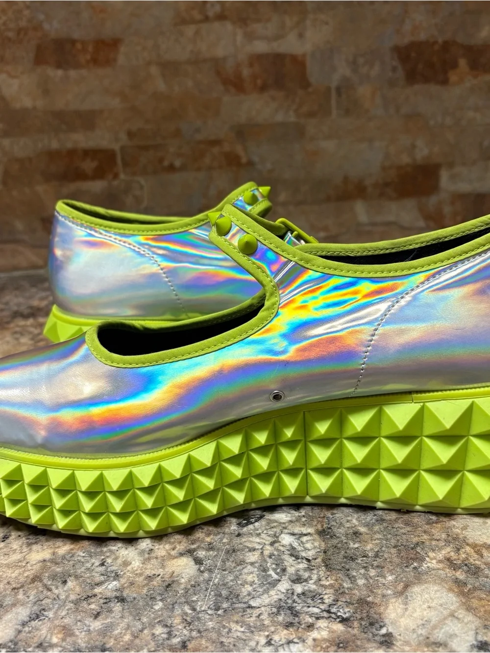 Chocolaticas Rave Mary Jane Platform Neon Shoes Reflective Size 8